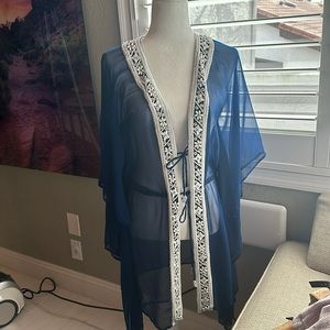 Beaded Blue Poncho swim Cover Up